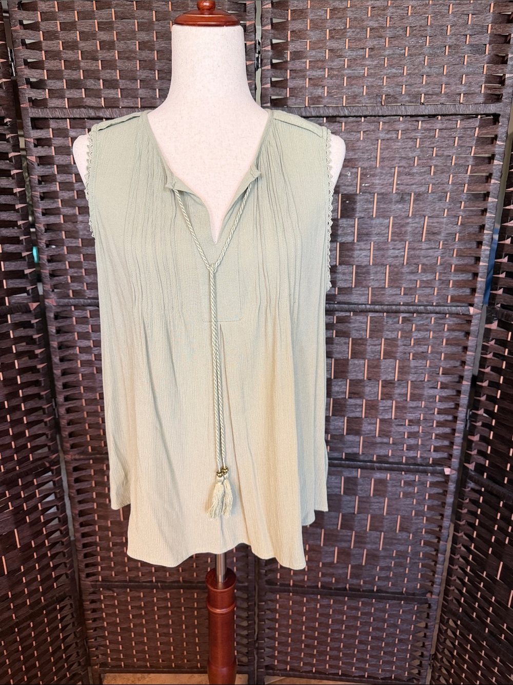 Knox Rose Light Sage Tassel Tie-Front Sleeveless Cami